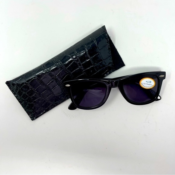 Reader 1.75‎ Sunglasses UV Protection Black Silver with Faux Crock Look Slip Bag - Picture 1 of 7
